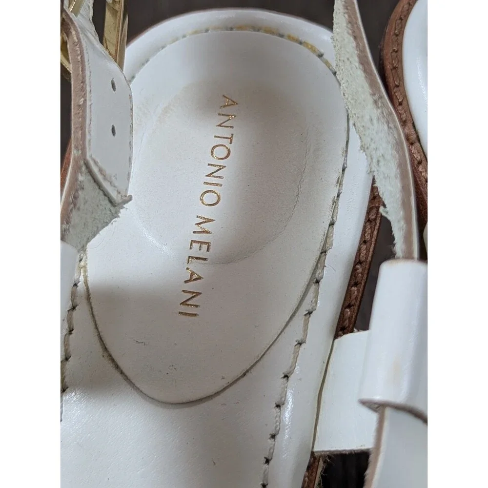 Antonio Melani Strappy Braided Raffia Wedges Sandals Women's 6 White Leather